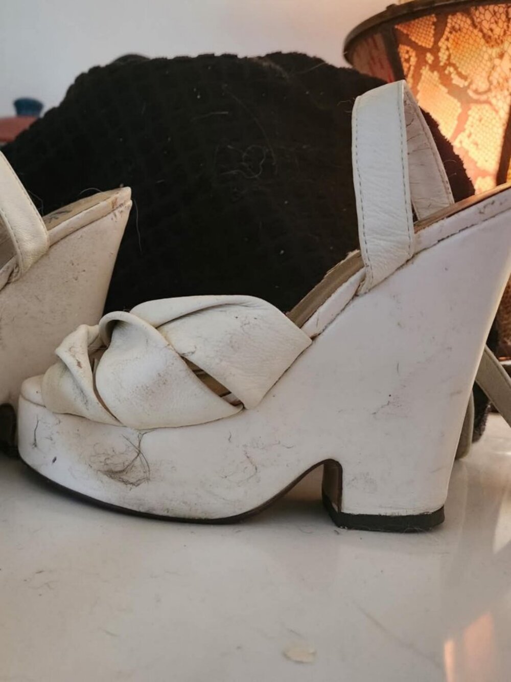 Vintage Cinderella of Boston White Leather Platform Slingback Heels
